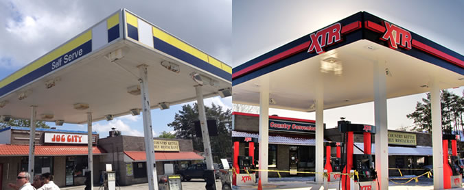 Gas station before and after XTR branding